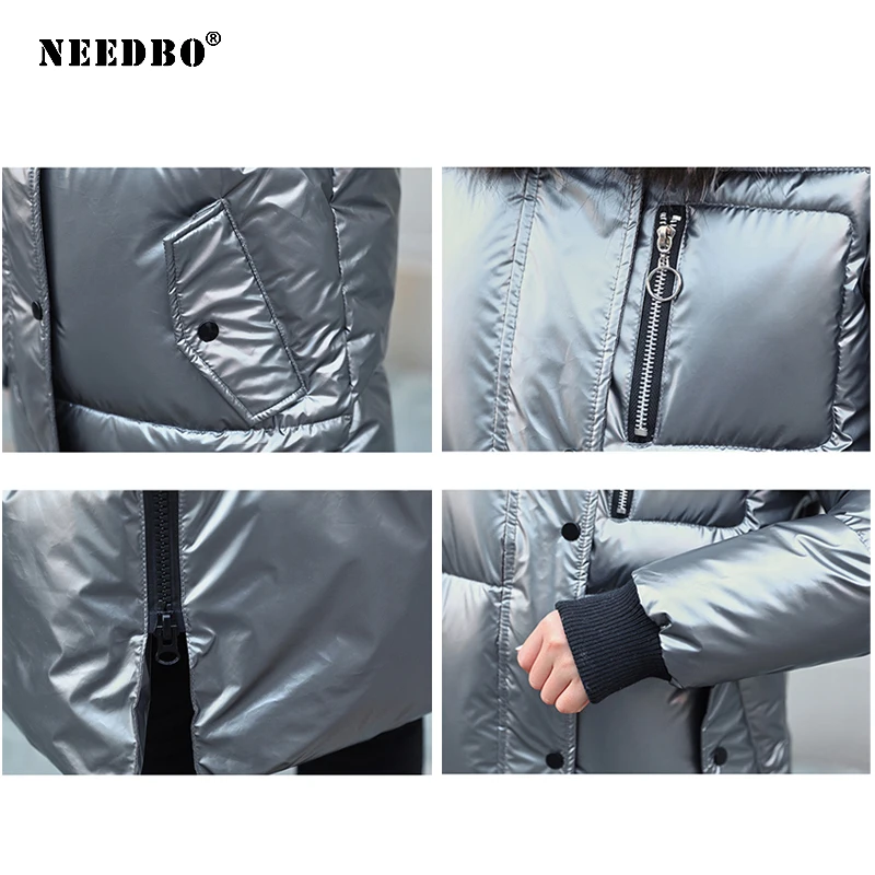 Winter Jacket Women Long Parka Puffer Coats Fur Hooded Casual Casaco Woman Winter Coats Bright Color Padded Long Coat Parkas