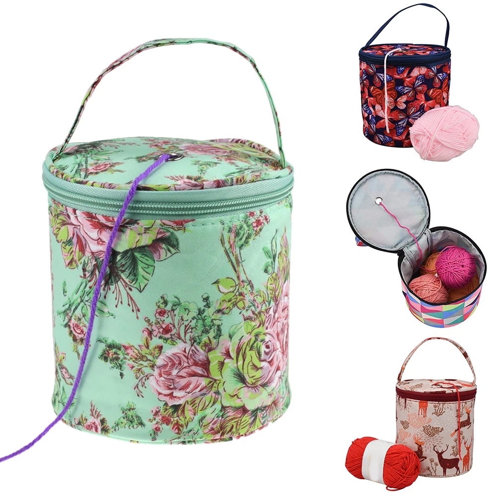 Вязание крючком Tote печатная ткань цилиндр DIY ремесло пряжа хранения висячие