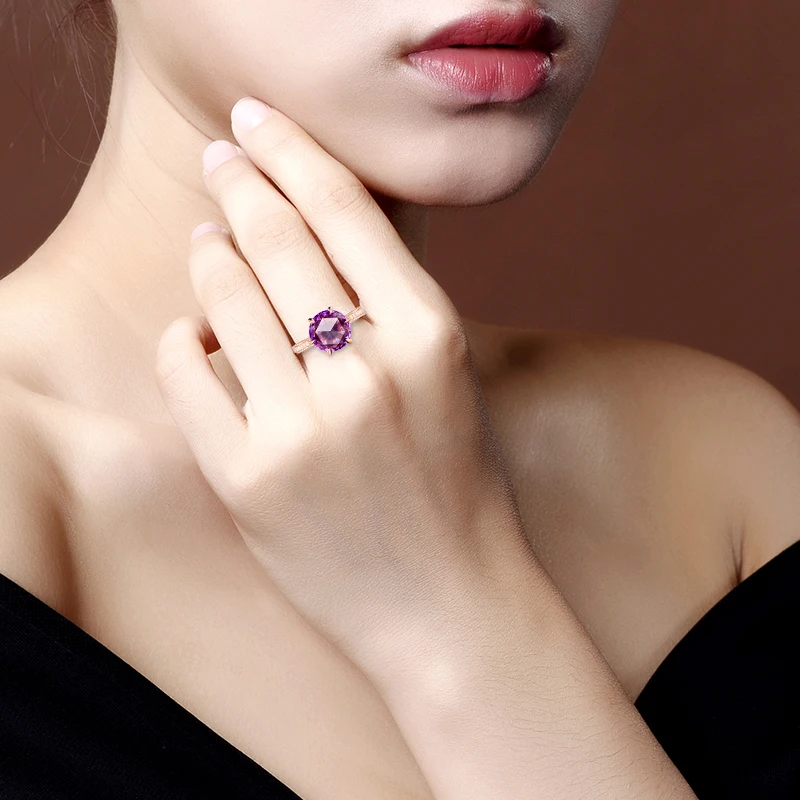 Женское кольцо из чистого золота в форме сердца с аметистом 2020 | Украшения и