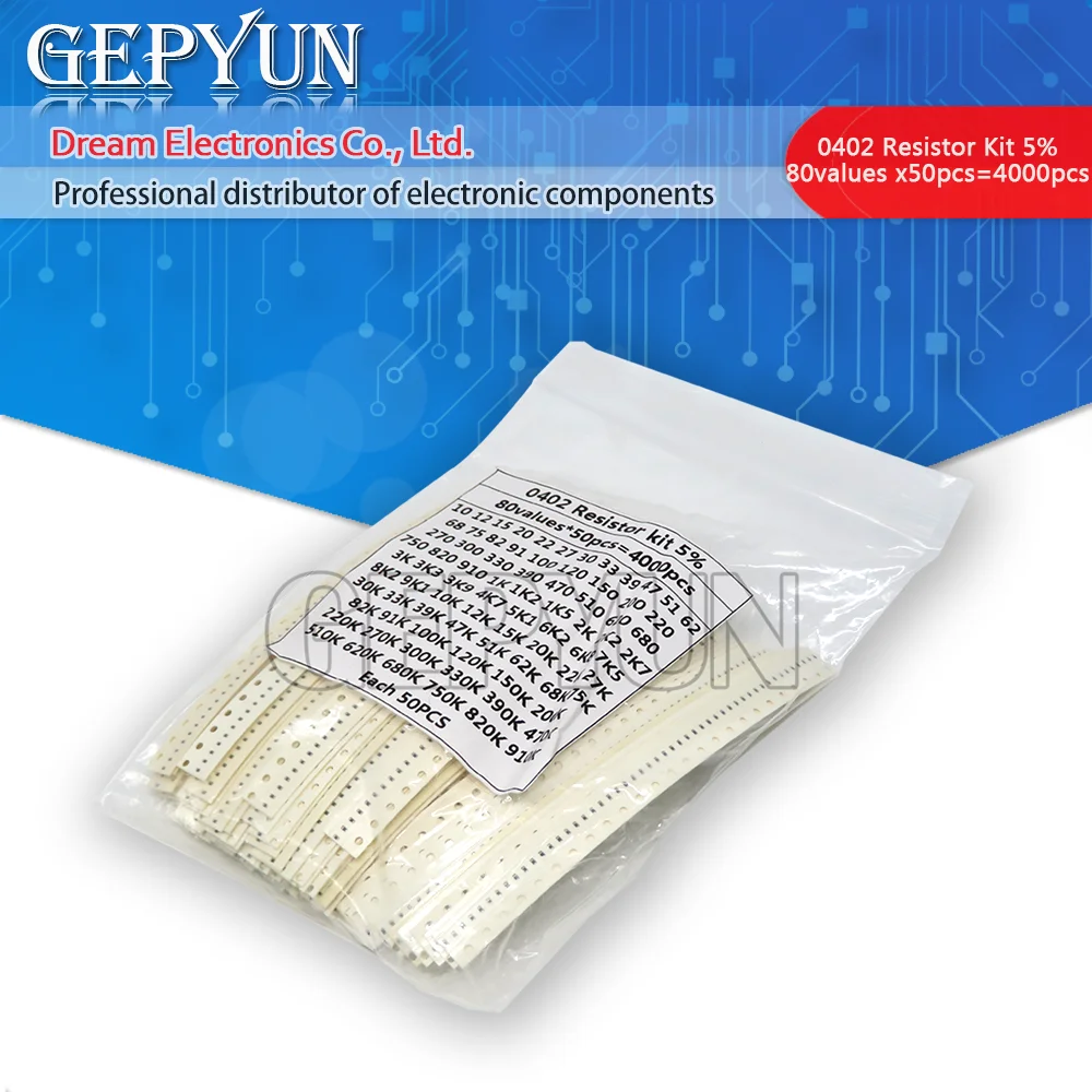 4000 шт., набор резисторов 0402 SMD, разные комплекты, 10 ом-1мом 5%, 80 видов X 50 шт. = 4000 шт., набор образцов