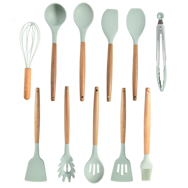 Деревянная ручка силикон кухонный набор термостойкая кухня не липкая кастрюля