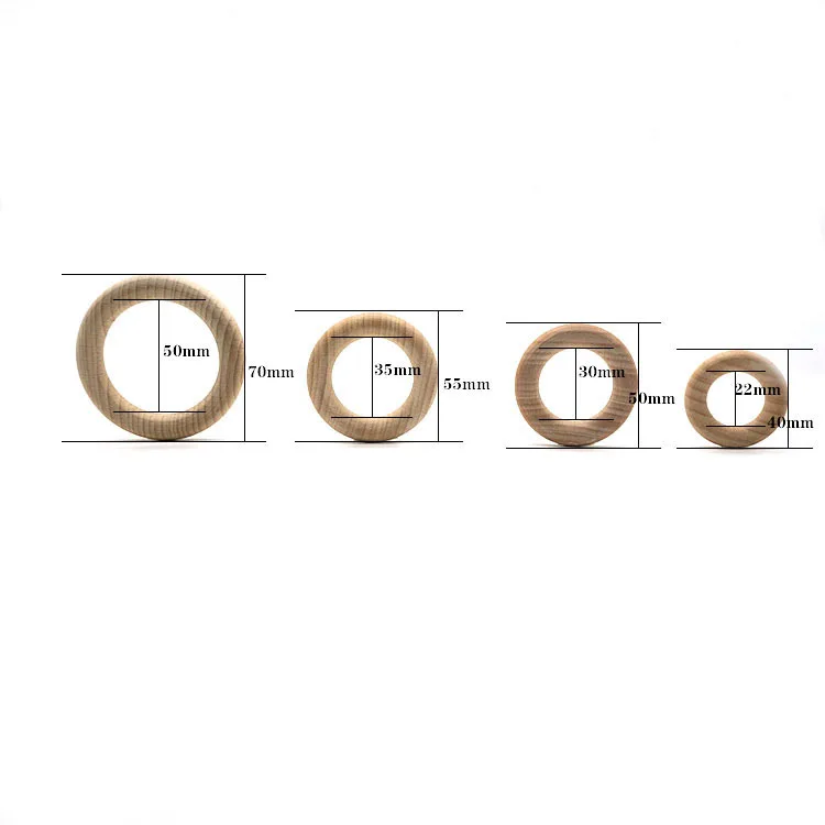 Anillo de madera de haya de 70/55/60/65mm para beb&eacute;, mordedor para gimnasio, sin BPA, pulsera de lactancia artesanal, fabricaci&oacute;n de joyas, 10 Uds.-4