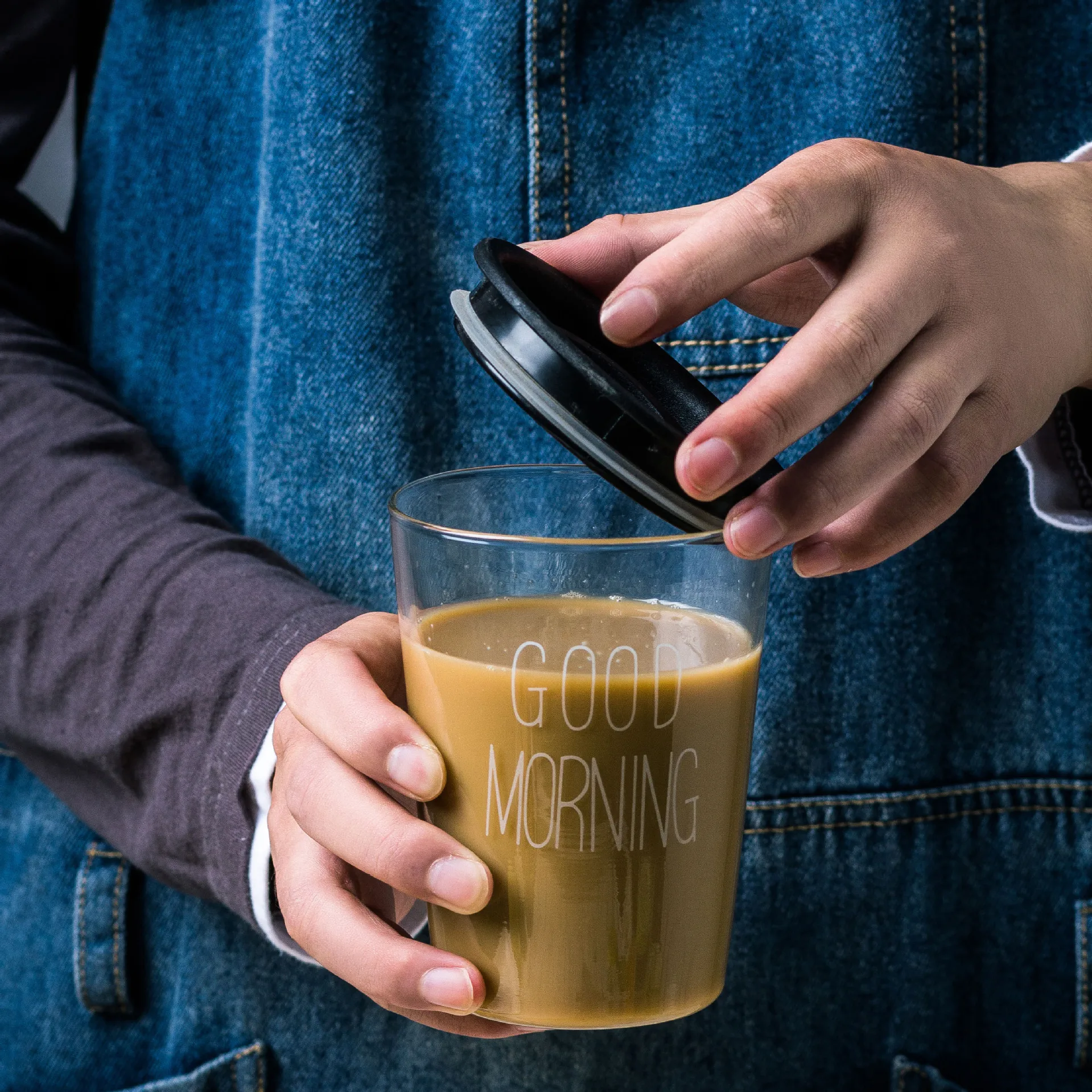 350 мл простая Корейская стеклянная чашка goodmorning с крышкой для молока и завтрака