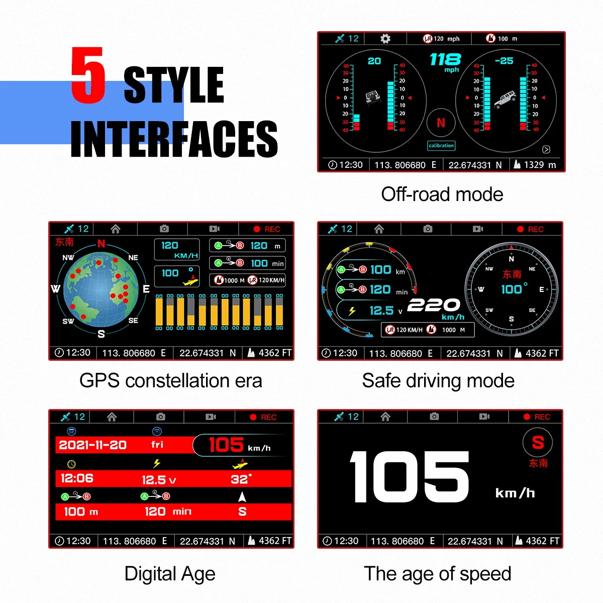 $57.22 Autory G5 Car Horizontal Slope Meter GPS Inclinometer Speedometer Compass Pitch Angle touch display screen HUD head up display