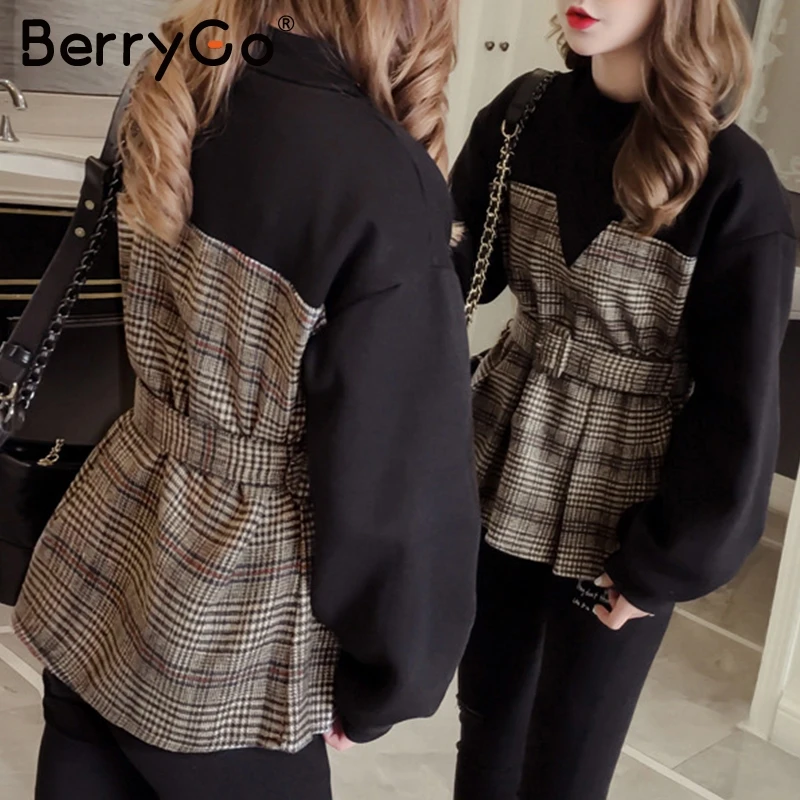 BerryGo Повседневная Женская толстовка с О-образным вырезом и длинным рукавом