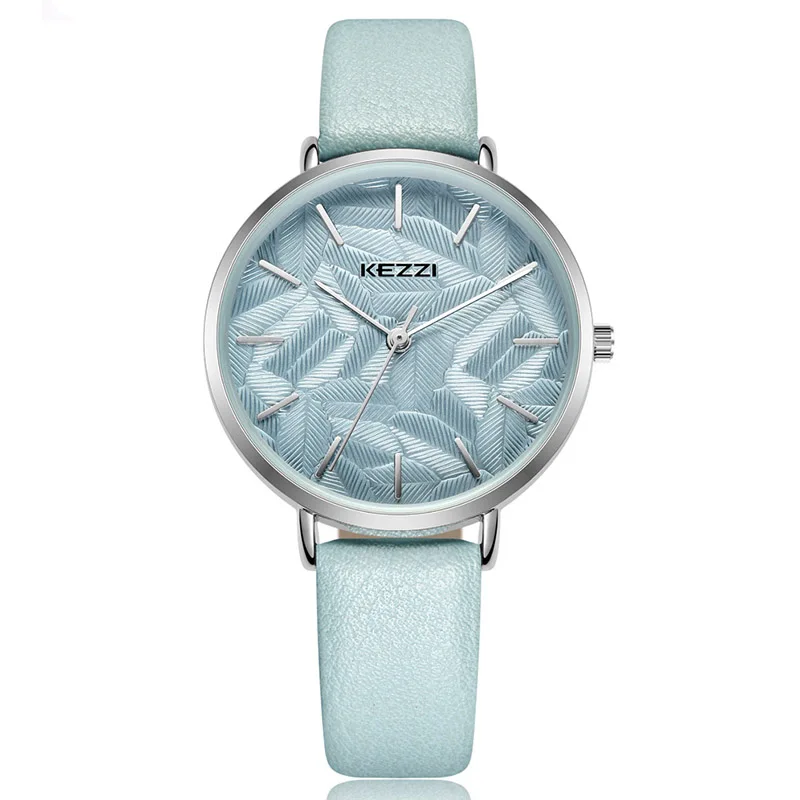 sky blue watch KEZZI, женские кварцевые часы с кожаным ремешком, элегантное голубое небо, модные женские наручные часы, Relojes Para Mujer - Цвет: sky blue watch