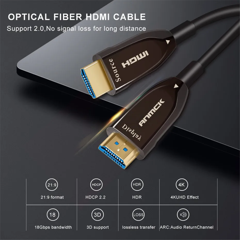 Anmck волоконно-оптический кабель HDMI 2,0 4 к 60 Гц Поддержка ARC 3D HDR 18 Гбит/с HDMI мужчин и мужчин для HD ТВ Проектор Монитор 10 м 15 м 20 м