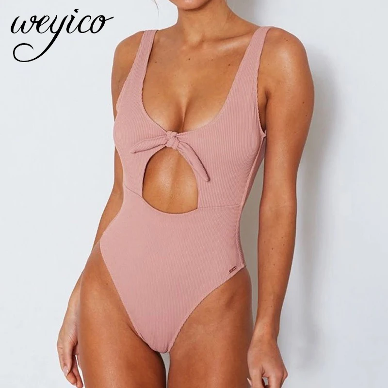 купальник 2020 Цельный слитный для женщин сексуальный с высоким вырезом открытая