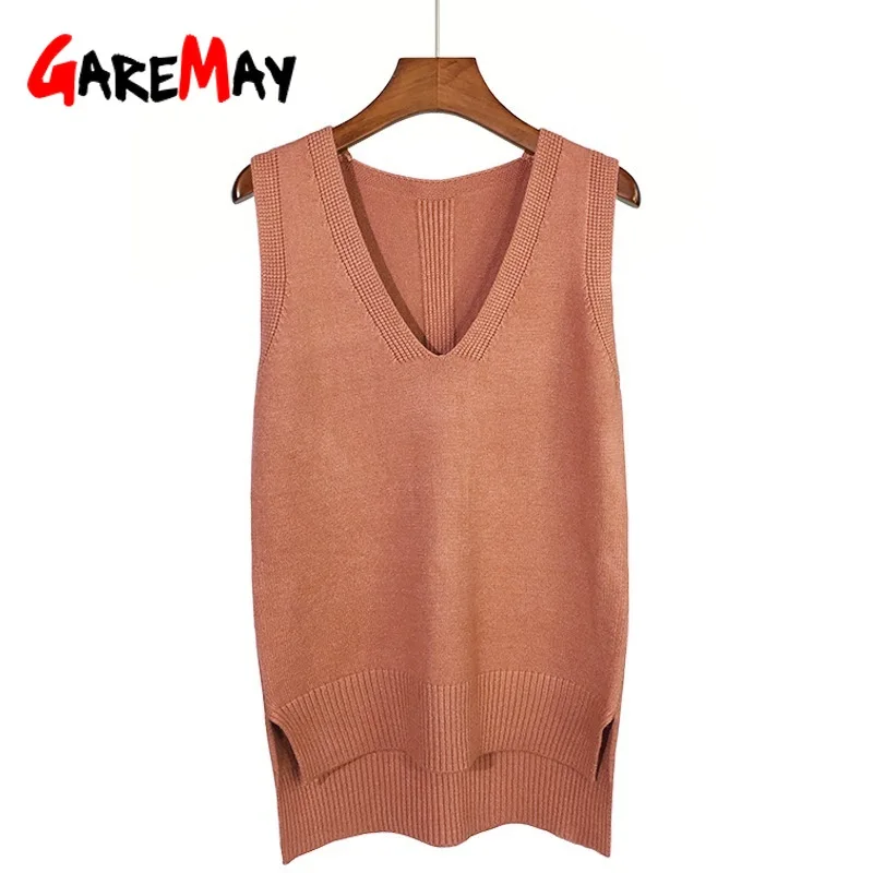 Autumn Women Sweater Waistcoat 2022 Korean Womens Elegant Student V-neck Pullover Knitting Tops Outerwear Vest Pink Black Blue | Женская