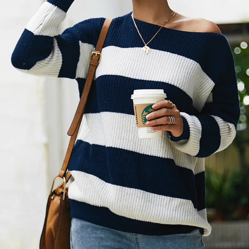 Вязаные женские свитера женский полосатый Повседневный вязаный свитер с длинным