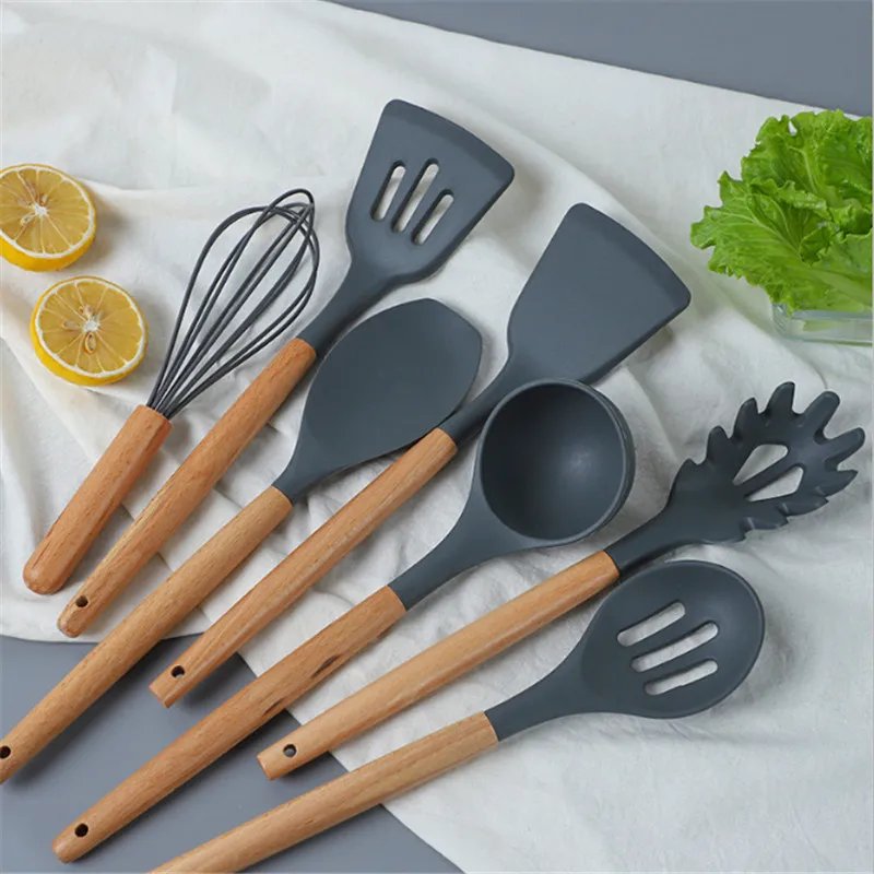 

Silicone Kitchenware Cooking Utensils Heat Kitchen Non-Stick Cooking Spatula Spoon Set Utensils Kitchen Baking Tools with Box