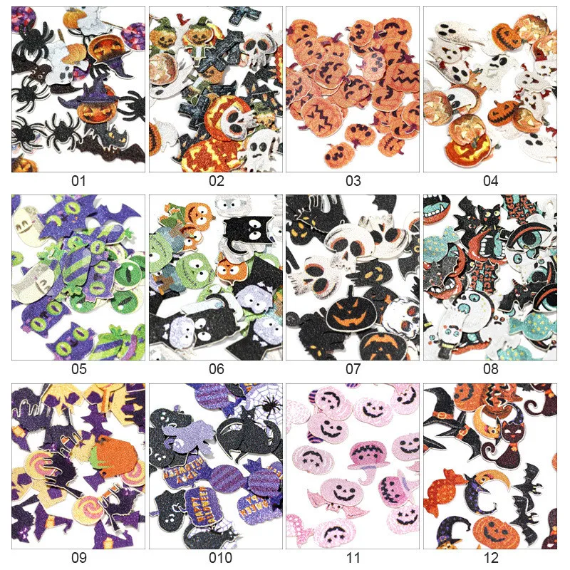 

1box Halloween Series Wood Decorations For Nails Handmade 3D Sticker UV Gel Polish Pumpkin Spider Nail Charm Manicure Decor 2020