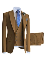 3 pieces mens suit slim fit shawl lapel wool tweed prom grey formal tuxedos wedding groomsmen brown blazervestpants