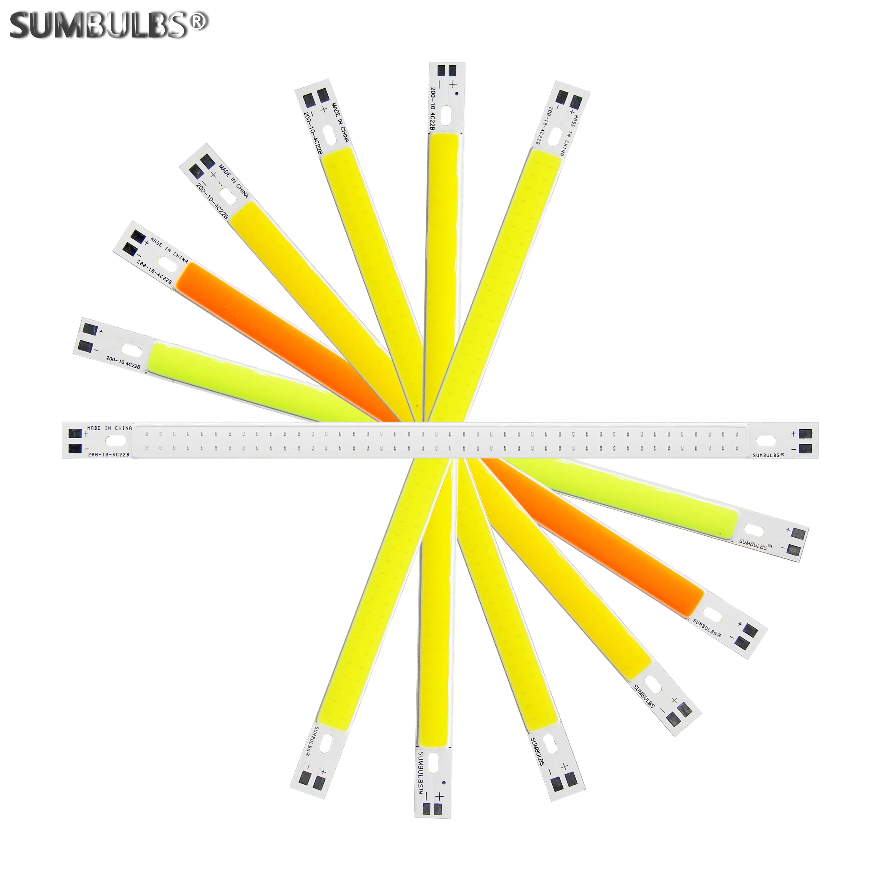 SUMBULBS 200*10 мм DC 12 В светодиодный COB Бар светильник источник полосы 10 см 10 Вт лампа Синий Зеленый Красный Теплый Холодный белый желтый светодиодный 200 мм COB лампа - изображение