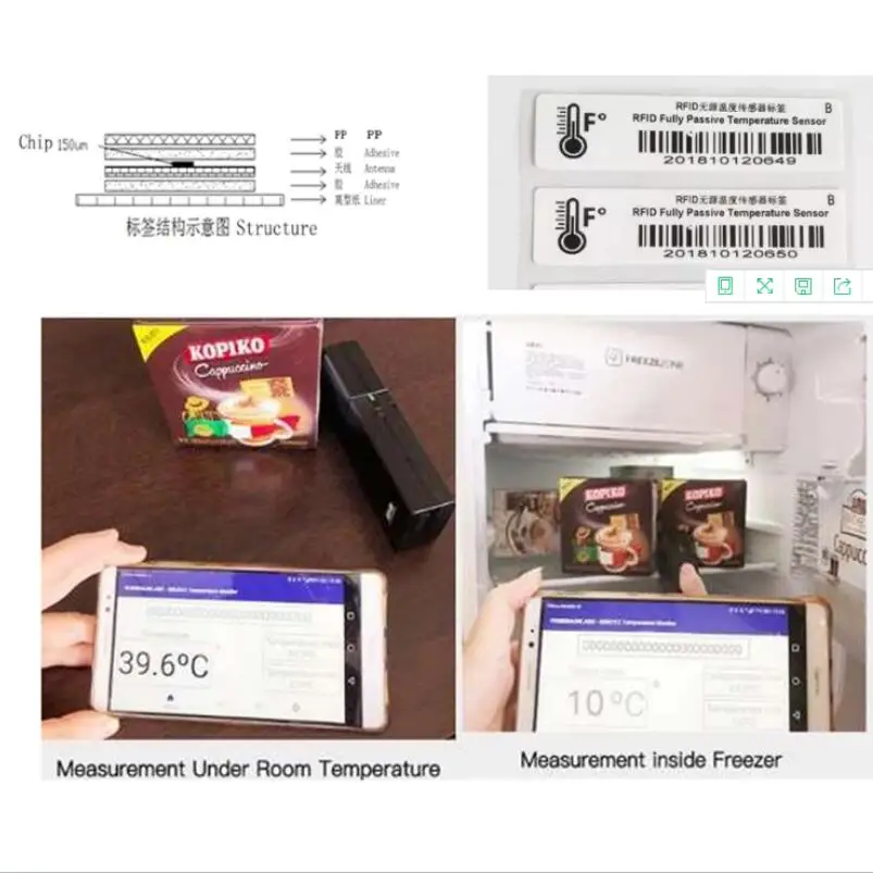 Датчик температуры 840 960 МГц gen2 epc УВЧ RFID Пассивный стикер для перевозки холодной