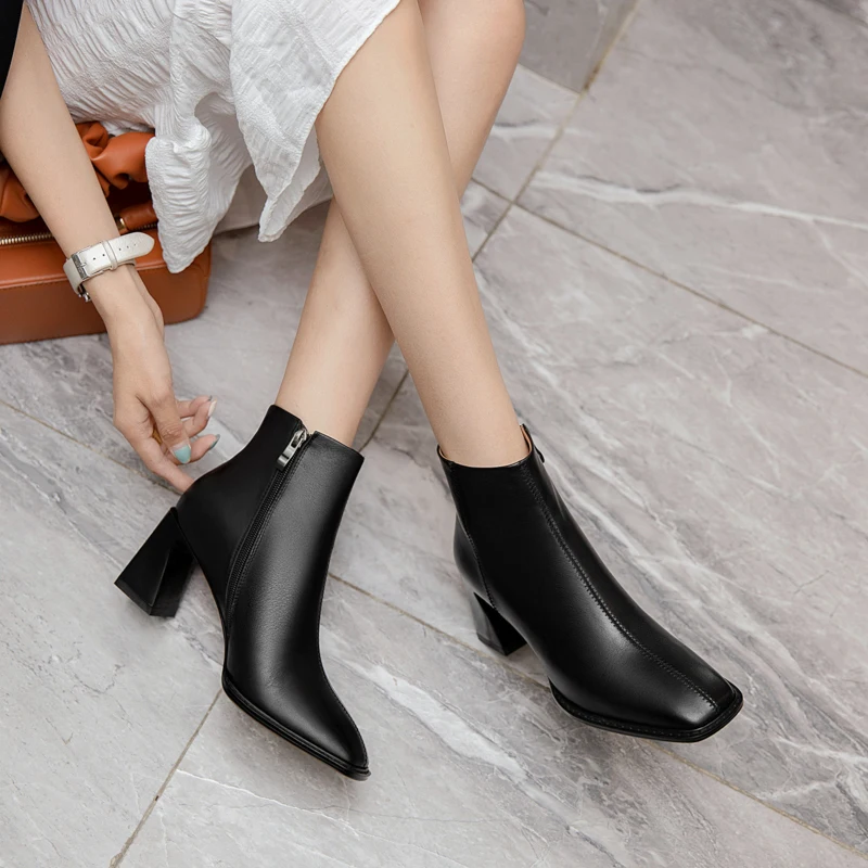 

Plus Size Women Square Toe High Heels Ankle Boots Fashion Night Club Shoes Woman Warm Winter Motorcycle Boots for Women