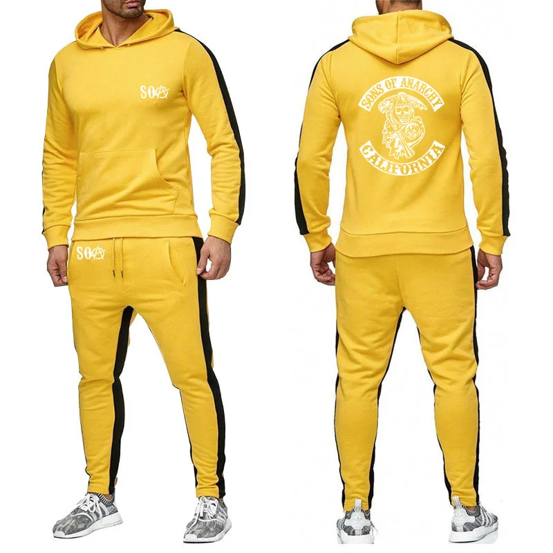

SOA Sons of anarchy the child Skull Printed Men Fashion Casual High Quality pullover Sweatshirt Mens Hoodies+Pants Suit 2Pcs