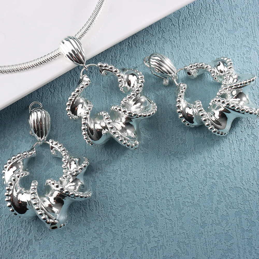 

Wedding Bridal Jewelry Set Silver Color Hoop Earrings Brazilian Women's Accessories Twist Pendant Earrings Necklace Jewellery