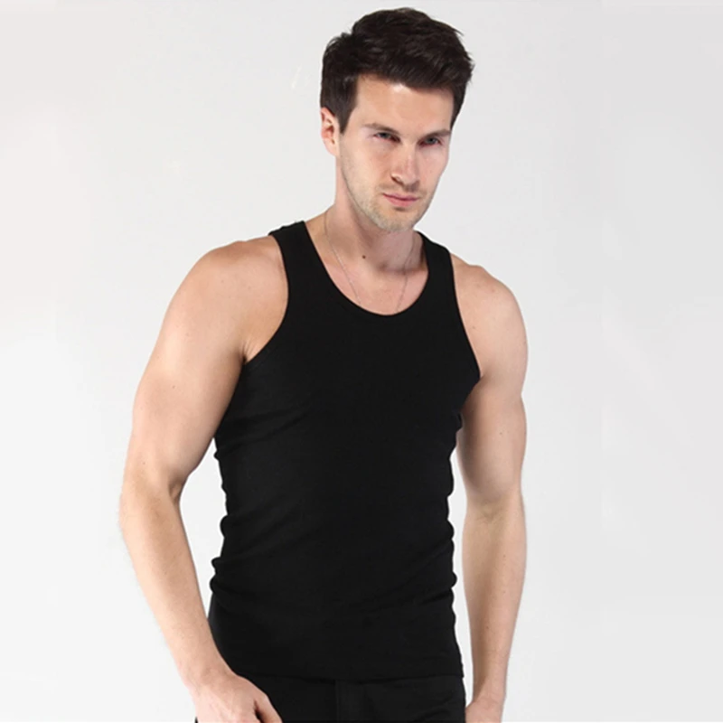 

2021 Men's Pure Cotton Undershirt Solid Color Seamless Underwear Close-fitting Broad Shoulders V Neck Vest Comfortable T-shirt