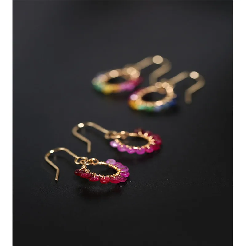 Серьги DMBS049 с градиентом и красным сапфиром женские желтые серьги под золото 14 к