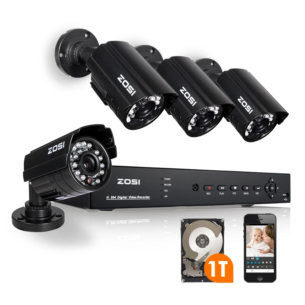 ZOSI 4CH HD AHD DVR 4 шт. 720P 1280TVL AHD Наружные камеры безопасности домашняя система безопасности комплекты видеонаблюдения