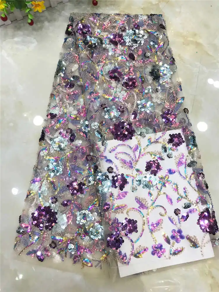 

High-End Quality Luxury Cassic Sequince Lace Elegant Soft Bead Tube African French Net Fabric for Wedding Dress NN618-l