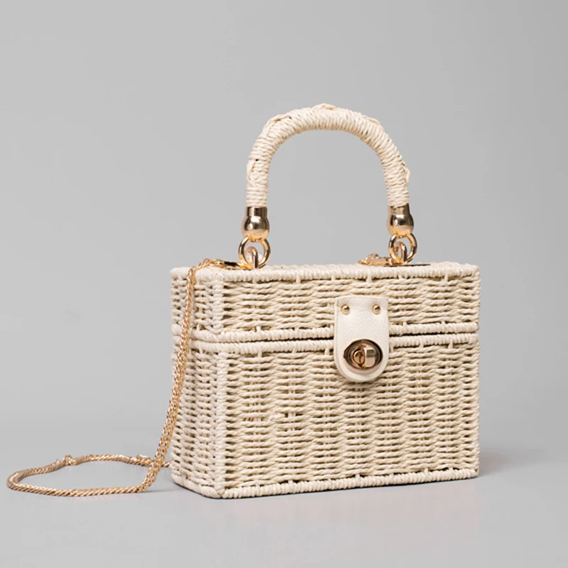 

New rattan black straw Shoulder Bag Women hand-woven Messenger Bag Summer Beach Square box Straw Handbag For lady Bolsa Feminina