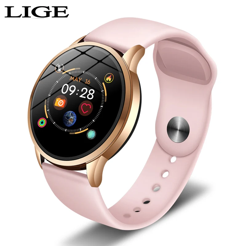 Pink LIGE Smart Watch Women Men Sports Fashion Waterproof Activity Fitness Tracker Heart Rate Brim Smartwatch Blood pressure bracelet - Цвет: Pink