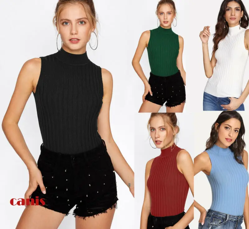 Летний вязаный жилет с высокой горловиной Женская Повседневная Мягкая