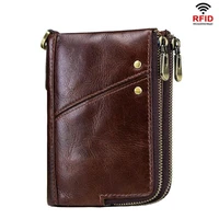 western rfid anti theft three folded multifunction cow leather men wallet fashion double zipper genuine leather men coin purse