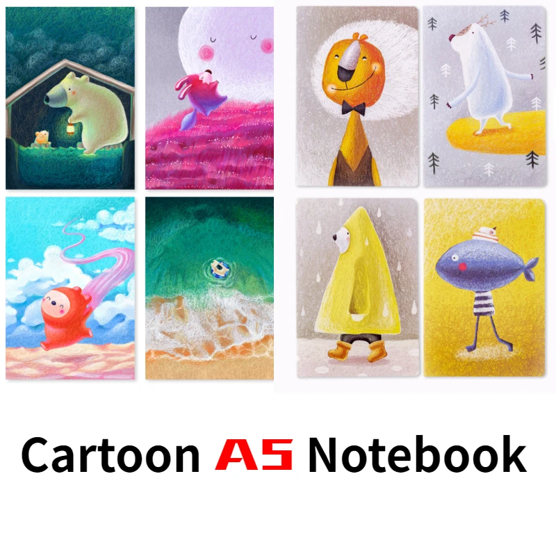 

4Pcs Cartoon A5 Notebook Creativity 32K line Book School stationery Office Supplies Student simple thickened Notepad diary