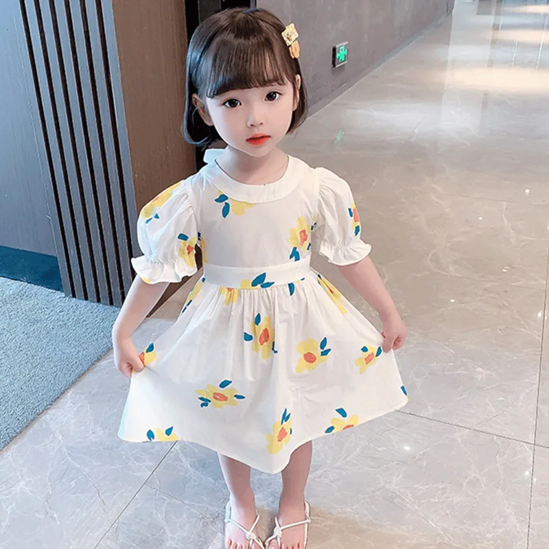 

Toddler Girls Summer Dress New Arrival Cotton Puff Sleeve Floral Print Princess Dress Children Clothes Baby Party Dress 2-7Yrs
