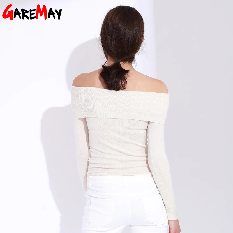 Sweater For Women Knitted Pullovers Off Shoulder Women's Clothes Blusas De Feminina Strapless Slash Neck GAREMAY 7118 | Женская