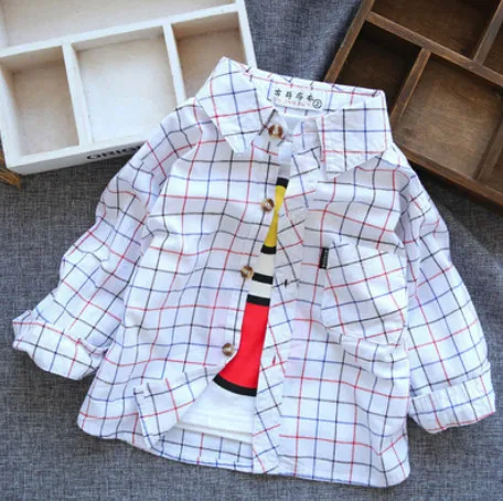 Only shirt Лидер продаж, Детские рубашки для маленьких мальчиков на весну-осень, модная одежда клетчатые хлопковые топы с длинными рукавами, Детская рубашка с отложным воротником - Цвет: Only shirt