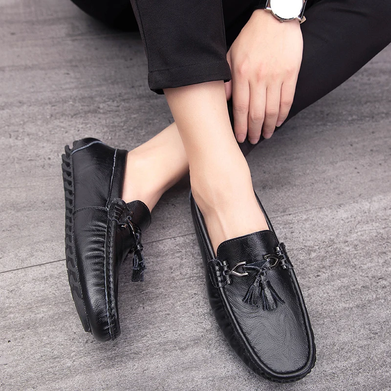 Мужская повседневная обувь лоферы из натуральной кожи офисная для мужчин