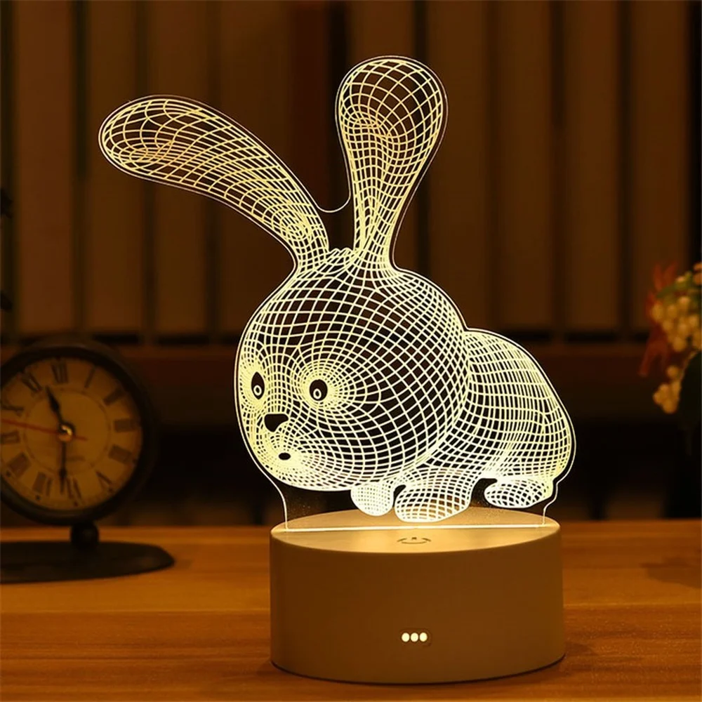 

Dropshipping Night Light Birthday/Valentine's Day/Easter Decoration Gift 3D Lamp Acrylic LED Bear Ros Rabbit Kid Present Wedding