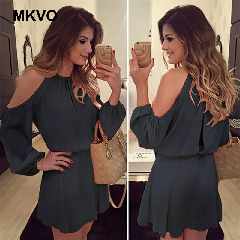Сексуальное женское шифоновое платье с открытыми плечами и длинным рукавом
