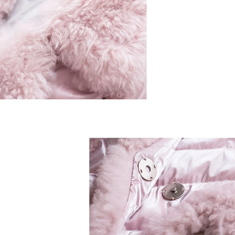 

Fur Pink 2021 Collar Elegant Winter Jacket Women woolen lambswool Thicken Parkas Warm Down Cotton Winter Coat Long Parka