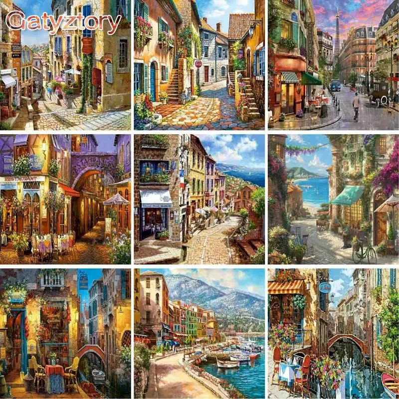 

Картина по номерам на холсте, картина по номерам, пейзаж в тихом переулке, Картина размером 60x75 см, GATYZTORY Набор для рисования по номерам