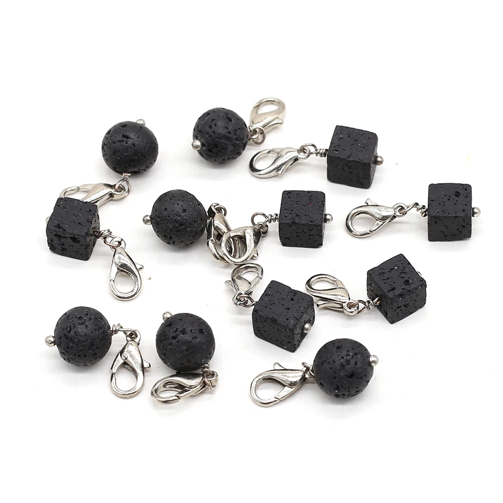

5 шт., подвеска из Натуральной Черной Лавы, круглые кубики, подвески из вулканической скалы для женщин, изготовление ювелирных изделий «сдел...