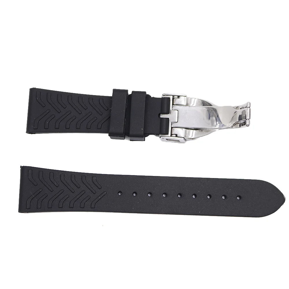 Rolamy 22mm Black Waterproof Silicone Rubber Replacement Wrist Watch Band Strap with Silver Black Rose Gold Clasp For Tudor