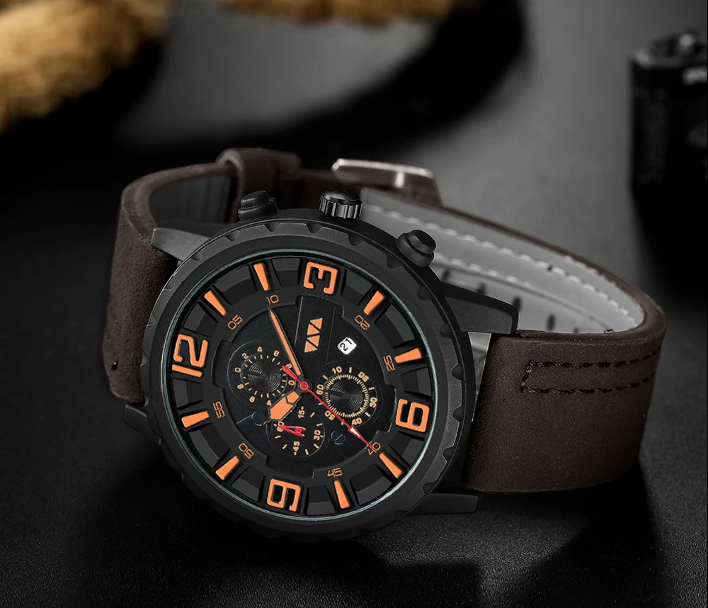 Fashion Casual Mens Watches Waterproof Top Brand Luxury Calendar Clock Male Watch men Leather Sport Military Wristwatch Dropship