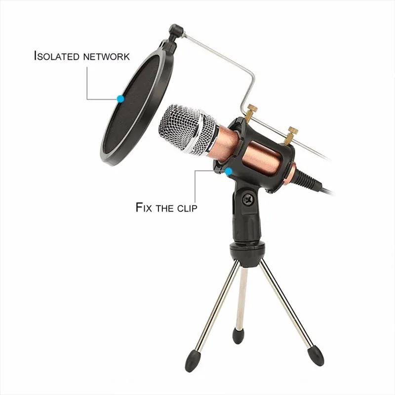 

F09 Microphone Desktop Tripod Stand With Anti-Spray Saliva Net Microphone Arm Stand Table Mounting Clamp Filter Shield Metal Kit