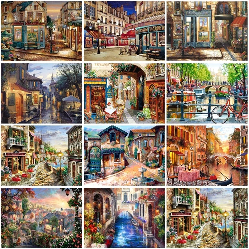 

Diy 5D Modern Acrylic Diamond Painting Bridge and Roadside Pavilion Pattern Rectangular Pattern Home Living Room Sofa Decorative