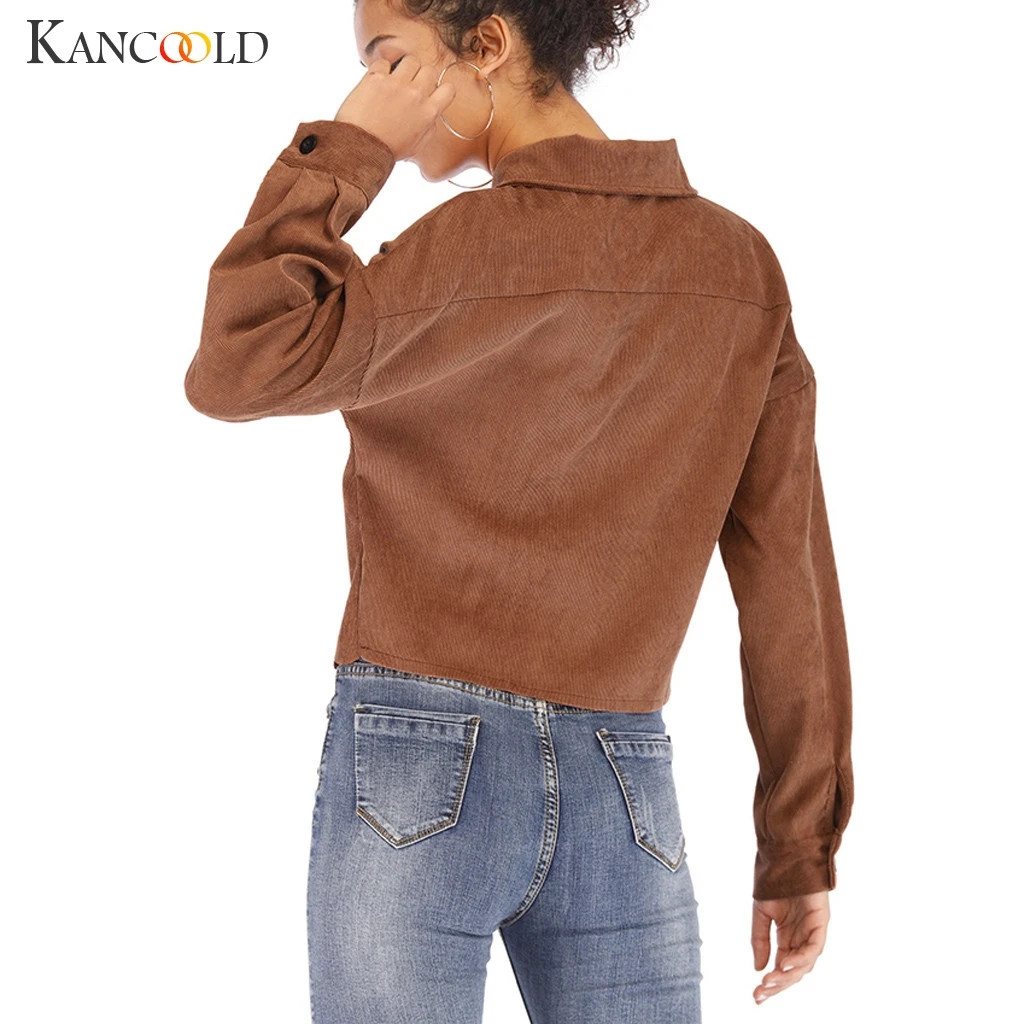 

KANCOOLD coats Fashion Long Sleeve Thin Button Corduroy Casual Outwear Turn-down Collar lace coats and jackets women 2019AUG20