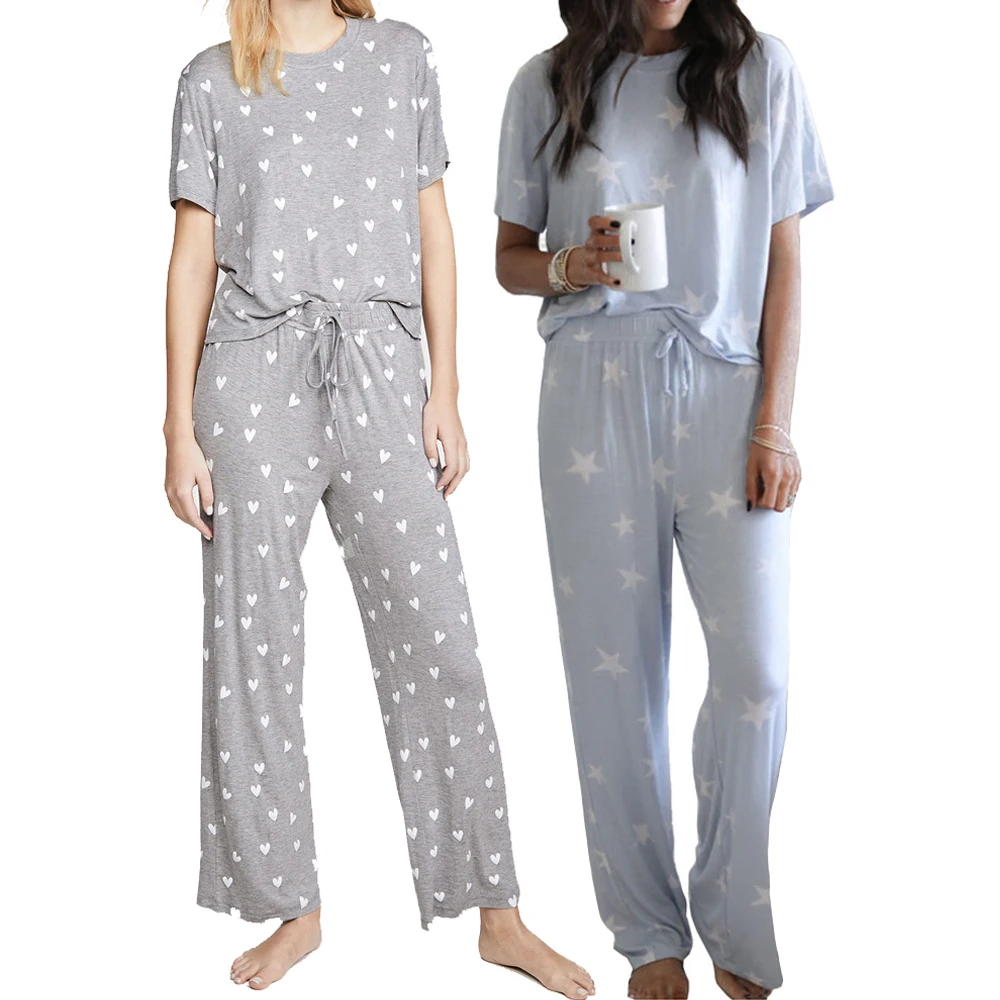 

Новый летний женский пижамный комплект с клетчатым принтом топы с коротким рукавом Длинные брюки PJ комплекты пижамы одежда для дома Ночная ...