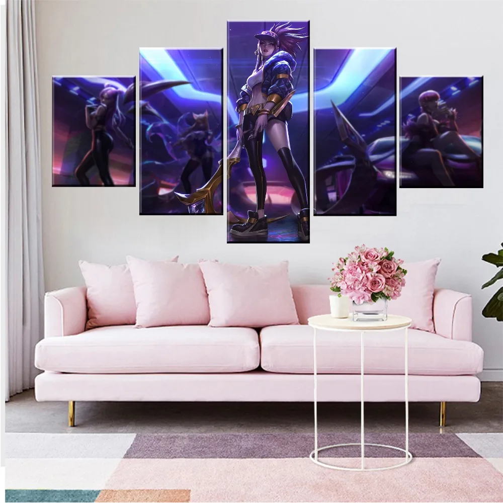 

5 Panel Anime Akali K/DA LOL Game Modular Paintings HD Prints Posters Canvas Wall Art Pictures Gamer Living Room Home Decor