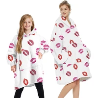lips blanket hooded fleece womens pajamas family matching outfits mother kids family clothing set baby children cloth printing