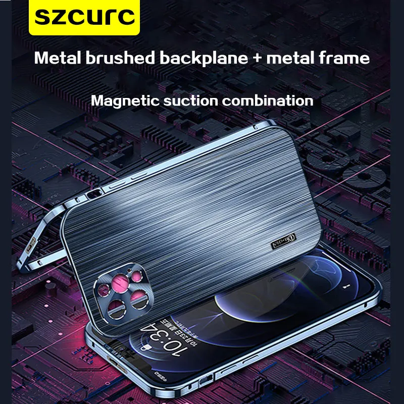 

NEW metal drawing For iphone 12 Pro max mobile phone case all-inclusive lens anti fall high-end luxury protective cover magnetic