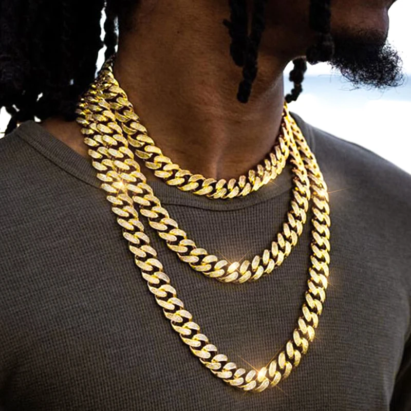 

Punk Necklace for Men Women big Curb Cuban Link neck Chain Chokers Gold Bling Rhinestones Miami Rapper Hip Hop fashion Jewelry